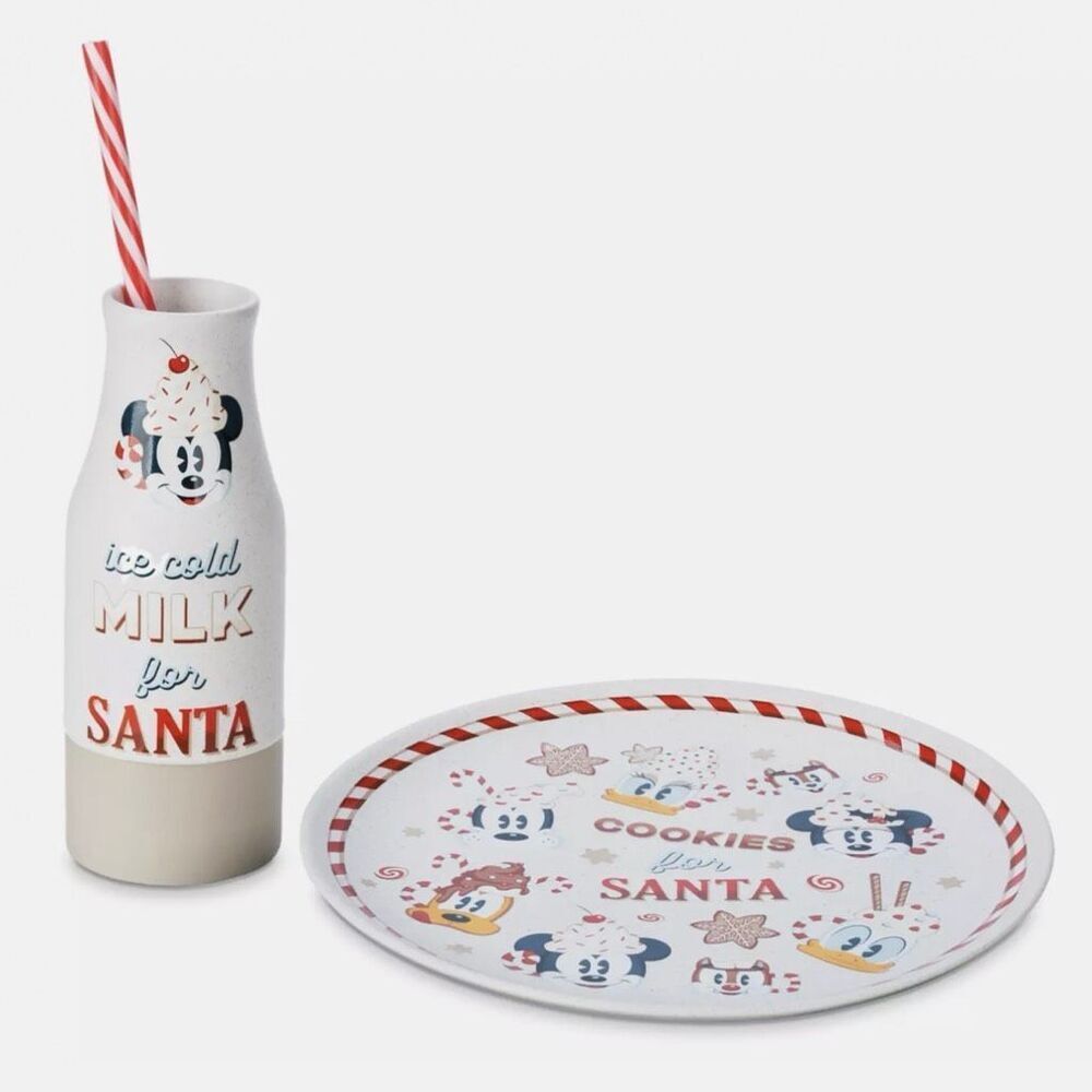 Disney Mickey Mouse & Friends Milk & Cookies Santa 3-pc Plate Cup Set New w/ Box